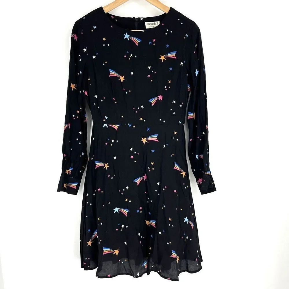 Sugarhill Brighton Dress Size 4 Womens Black Wishing On A Shooting Star Print